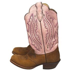 Womens Pink and Brown Square Toe Cowboy Boots Western Style